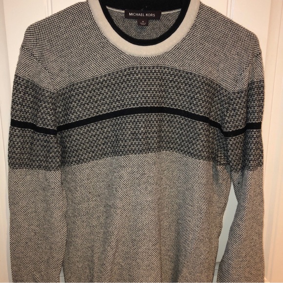 Michael Kors Sweater Mens sz M Striped Black White Gray Authentic - Picture 5 of 8